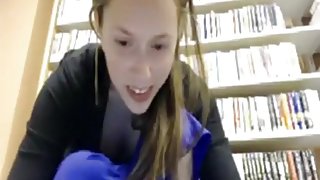 Crazy girl goes naked in a public library