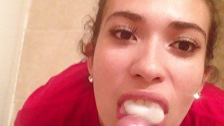 Tick cum in teen mouth and she swallow